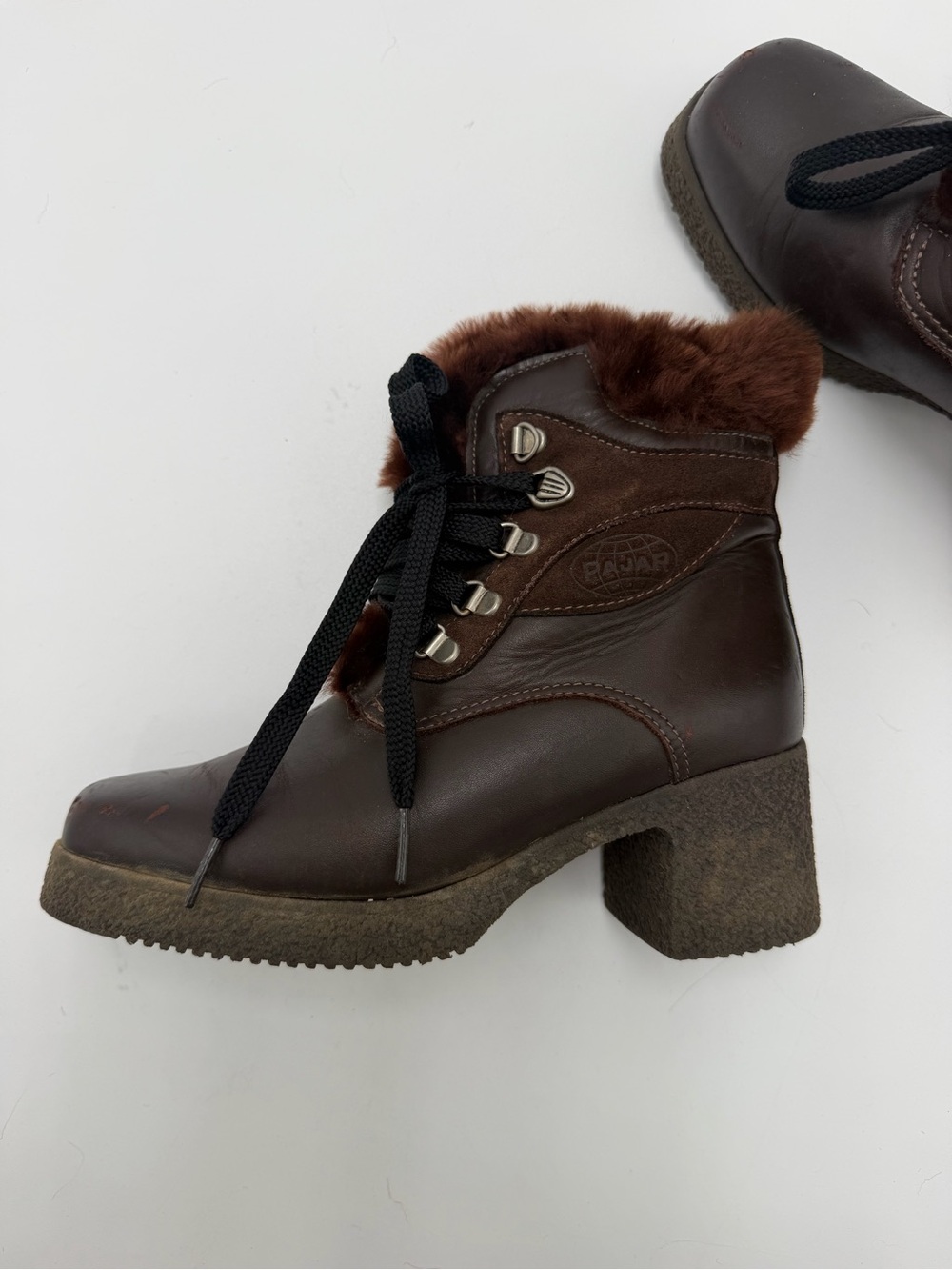 Pajar Canada Leather Faux Fur Lined Ankle Boots Brown Womens Size 7 Vintage